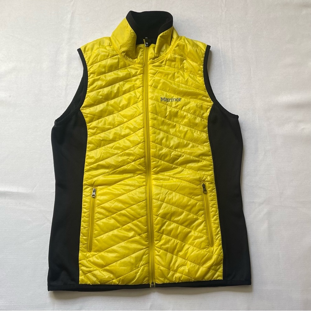 Marmot Yellow Black Womens puffer vest Medium Athletic Fit polartec